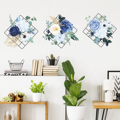 Flipkart SmartBuy 90 cm Grid Blue Peony Flower In Square Frame Wall Sticker(30 CM X 90 CM) Self Adhesive Sticker(Pack of 1)
