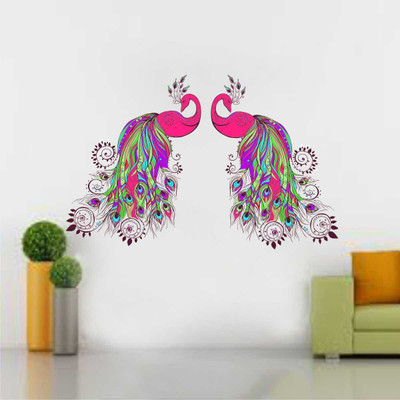 rawpockets 1 cm Pinkish Peacock Pair Wall Self Adhesive Sticker(Pack of 1)