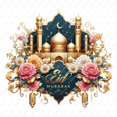 Riditcreation 48 cm Masjid And Eid Mubarak Self Adhesive Sticker(Pack of 1)