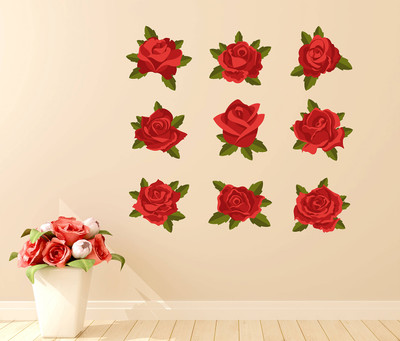 Wallzone 90 cm Red Rose Removable Sticker(Pack of 1)