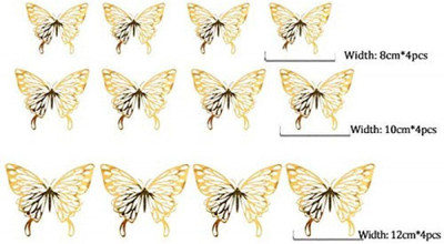 Flipkart SmartBuy 13 cm Gold 3D Butterflies Self Adhesive Sticker(Pack of 12)