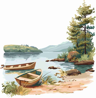 SkyOlla 60 cm Lake & Mountain Wall Sticker – Self Adhesive Vinyl Décor for Kids’ Room Self Adhesive Sticker(Pack of 1)