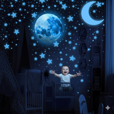 Kesar Desgins 20 cm galaxy night glowing Star Glow in the Dark Sticker(Pack of 4)