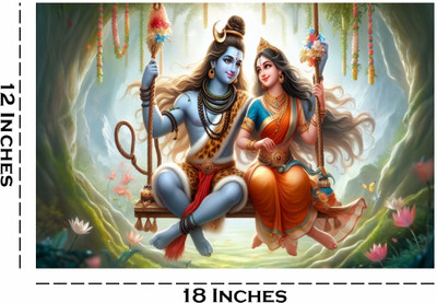 voorkoms 18 inch Lord Shiva With Maa Parvati Wall Sticker For Home Décor Room 18x12 Inches Self Adhesive Sticker(Pack of 1)