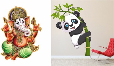 EJAart 45 cm Trendy Wall Stickers- Gajanand & Baby Panda Self Adhesive Sticker(Pack of 2)