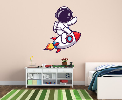 LANSTICK 72 cm Crazy Astronut Ridng on a Rocket Self Adhesive Sticker(Pack of 1)