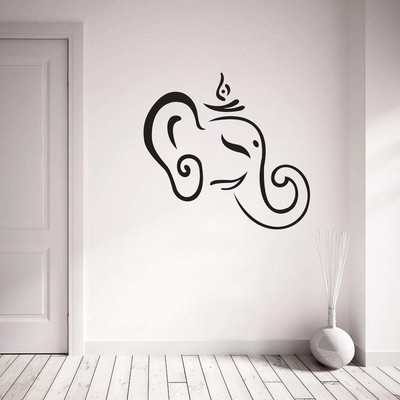 Decotify 80 cm Designable ” Black Ganesha Face With Trunk “ Decorative Self Adhesive Sticker(Pack of 1)