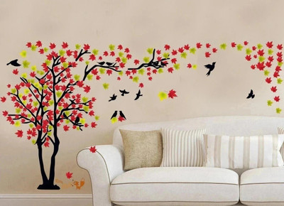 Archi Graphics Studio 183 cm wall covoring tree with birds and squrals wall decal multicolor sticker(pvc vinyl colorful decal) Self Adhesive Sticker(Pack of 1)