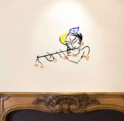 Lokeshshaky 65 cm Beautiful Krishna Playing fluit Wall Sticker Self Adhesive Sticker(Pack of 1)