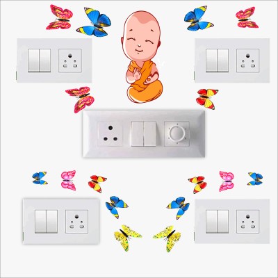 my celebrat 17 cm Colorfull Budha baby Wala With 12 Butterfly Decor Switch Board Self Adhesive Double-sided Sticker(Pack of 13)