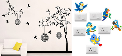 Walltech 14 cm bird case Black Twitter bird Switch Board Sticker Self Adhesive Sticker(Pack of 6)