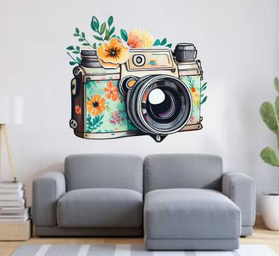 MEHMETDECOR 58 cm Photography camera floral Wall Stickers & Murals Size - 58x50cm Self Adhesive Sticker(Pack of 1)