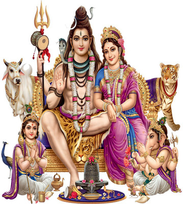 Masstone 42 cm Lord Shiva Parvati Ganesha Parivar Religious God wall Sticker Self Adhesive Sticker(Pack of 1)