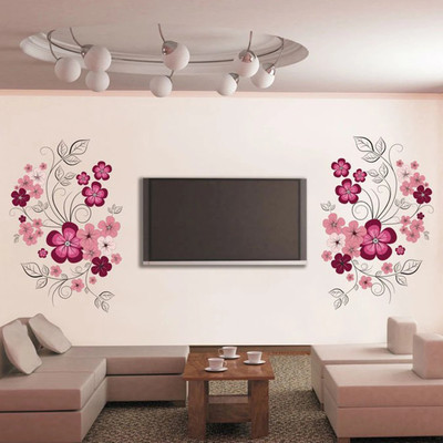 crystalsign 150 cm Pink Flowers with Black Vine 7151 TV Background_S Self Adhesive Sticker(Pack of 1)