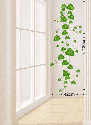 WALLDECORS 71.12 cm BEAUTIFUL GREEN LEAF FALLING WALL STICKER Self Adhesive Sticker(Pack of 1)
