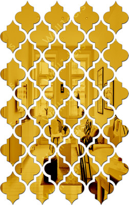 wall1ders 12 cm Jali Pattern 40 Golden Acrylic Mirror Stickers for Wall Self Adhesive Sticker(Pack of 40)