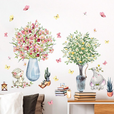 Flipkart SmartBuy 90 cm Small Flower vase with Pink and Green Flower Wall Sticker(90CM x 45CM) Self Adhesive Sticker(Pack of 1)