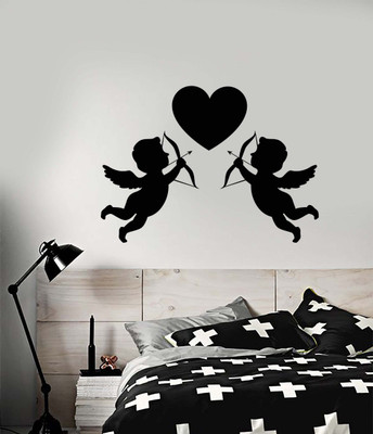 SnappyVinyl 27 cm Heart Symbol Cupids With Bow Self Adhesive Sticker(Pack of 1)