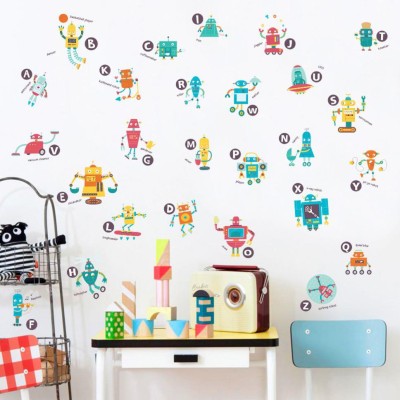JAAMSO ROYALS 90 cm Alphabet Robot Educational Self Adhesive Sticker(Pack of 1)
