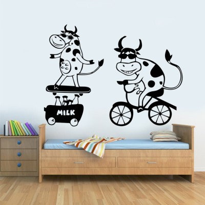 Décor vibe 55 cm latest Cows Ride Skateboards Milkman Personality for,Home Décor (69 Cm X 55 Cm ) Self Adhesive Sticker(Pack of 1)