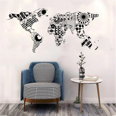 SnappyVinyl 84 cm Pattern World Map Self Adhesive Sticker(Pack of 1)