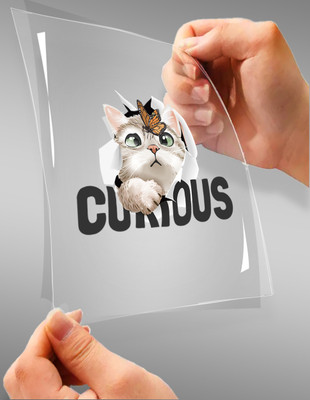 teesgraphy 300 inch CURIOUS CAT Non-Reusable Sticker(Pack of 1)
