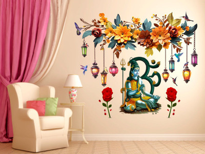 Art Kafe 61 cm Shiv Shambhu Ji Flowers & Jhoomar Self Adhesive Sticker(Pack of 1)