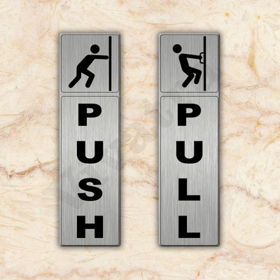 Vivatra 7 inch Silver_Push and Pull_$ Self Adhesive Sticker(Pack of 1)