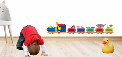 Happy Customise 87.5 cm Animal Zoo Train for Kids Room Self Adhesive Sticker(Pack of 1)