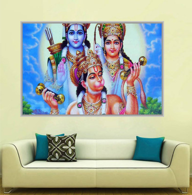 parth decor 75 cm RAM & HANUMAN JI WALL STICKER(75X50) CM Self Adhesive Sticker(Pack of 1)