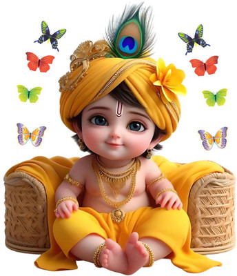 RUHIDECOR 53 inch RD688 Baby Cute Bal Gopal Krishna Setting With Butterfly Self Adhesive Sticker(Pack of 1)