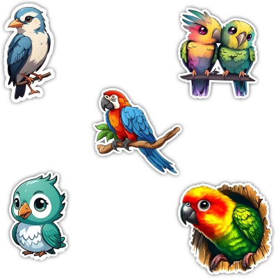 StiickStore 2.8 inch Colourful Bird Stickers, Beaty of Nature Waterproof Vinyl Stickers Self Adhesive Sticker(Pack of 5)