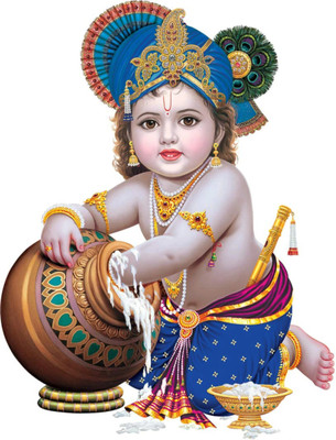 Saiii Designs 3 cm Small Laddu Gopal Krishna Self Adhesive Sticker(Pack of 1)