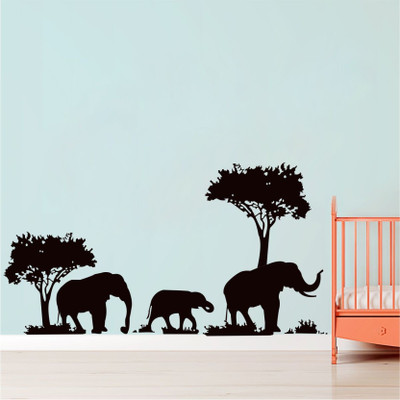 SnappyVinyl 30 cm tree and elephant wall Self Adhesive Sticker(Pack of 1)