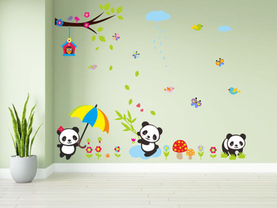 stickermart 80 cm Key hanging Branch with Bird in Cage wall sticker Self Adhesive Sticker(Pack of 1)