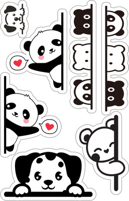 Thestickermom 4 inch Cute Panda, Cat & Dog Stickers – Medium Size – Set of 13 Self Adhesive Sticker(Pack of 13)