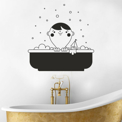 Vijaya Enterprises rajasthan 32 cm Boy tack shower of black wall sticker size(56x56cm) Self Adhesive Sticker(Pack of 1)