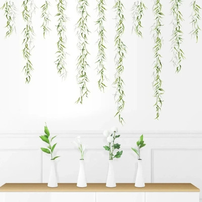 JAAMSO ROYALS 90 cm Green Dropping Willow branch leaves Wall Sticker( 90 CM X 60 CM) Self Adhesive Sticker(Pack of 1)
