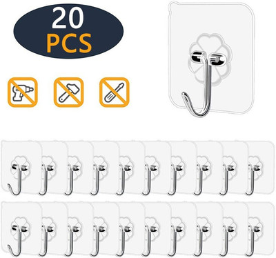 FLIPXEN 5.5 cm Multi Purpose sticky transparent hook Stickers PIN20.94 Self Adhesive Sticker(Pack of 20)