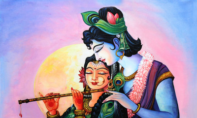 Ashtawalldecor 36 inch Radha Krishna Poster For Livingroom Home office Wall Decor (Size 24x36 Inch) Self Adhesive Sticker(Pack of 1)