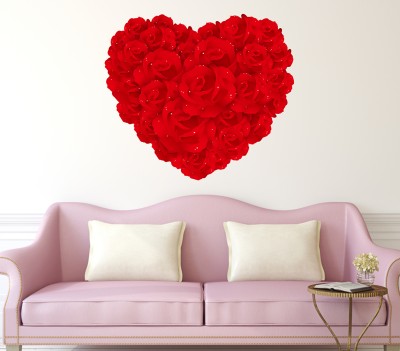 LANSTICK 76.2 cm HEART IMAGES WITH ROSES STICKER Self Adhesive Sticker(Pack of 1)