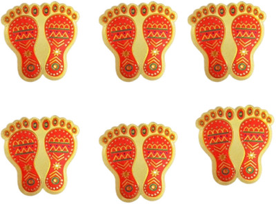 Anuradha 5 inch Mata Rani Charan Paduka Stickers for Puja Room (Pack of 12) Removable Sticker(Pack of 12)