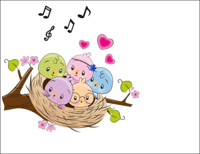 Decoar Nirmal 91 cm Cute cartoon birds in a nest on a branch wall sticker covering area (91x86 cm ) Self Adhesive Sticker(Pack of 1)