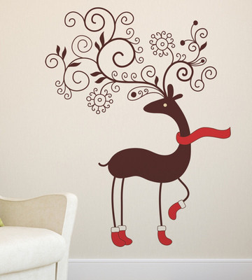 Happy Walls 70 cm Reindeer Self Adhesive Sticker(Pack of 1)