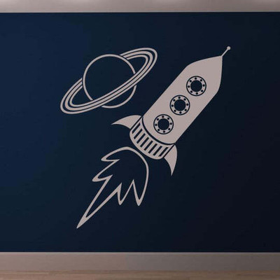 Xskin 42 cm Rocket Ship and Planet Self Adhesive Sticker(Pack of 1)