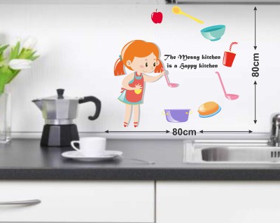 LANSTICK 106.68 cm THE MESSY KITCHEN IS HAPPY KITCHEN WALL STICKER Self Adhesive Sticker(Pack of 1)