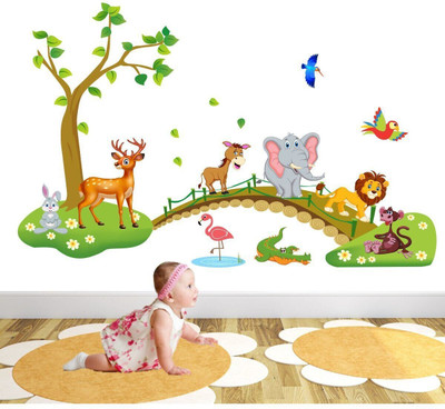 Decor Villa 58 cm Animal Tree Removable Sticker(Pack of 1)