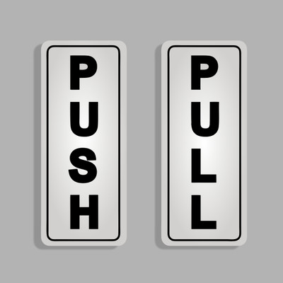 Sarvatr 5 inch Pull Push Sticker rectangle Self-Adhesive Sign for Glass Doors Combo (Silver) Self Adhesive Sticker(Pack of 1)