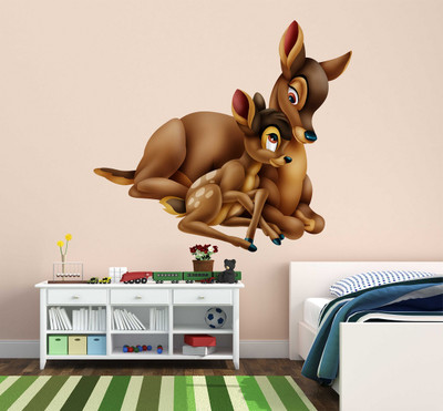 WALLDECORS 60.96 cm DEER WITH LITTLE DEER IMAGE Self Adhesive Sticker(Pack of 1)