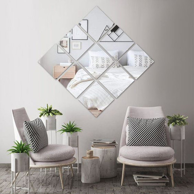 ARTMENT 35 cm Decorative Set Of 12 Wall mirror Tiles For Living Room/Home Decor Removable Sticker(Pack of 12)